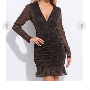 Black Sparkle Ruched Dress